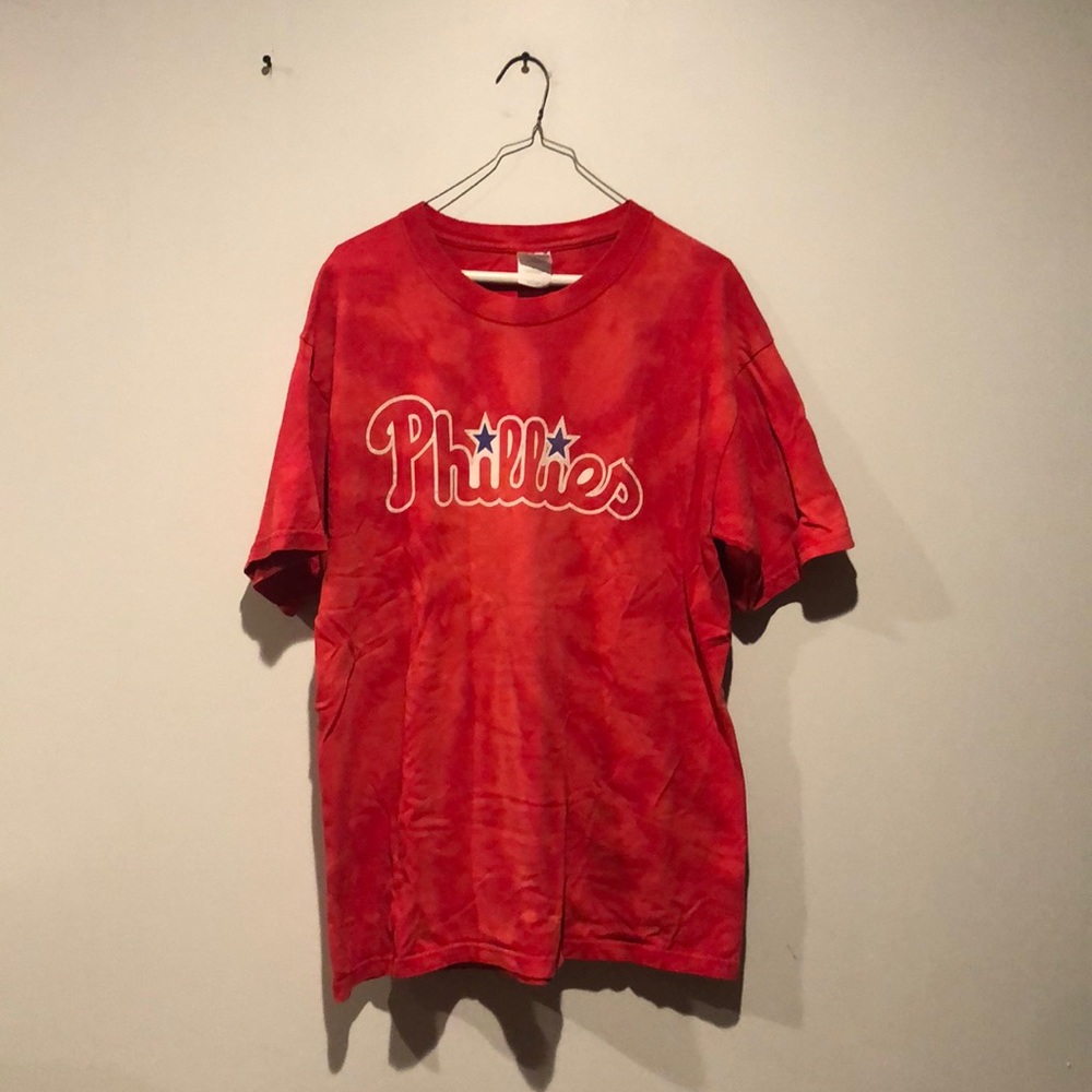 Philadelphia Phillies 2000s Jim Thome Distressed Tie Dye Short Sleeve Shirt